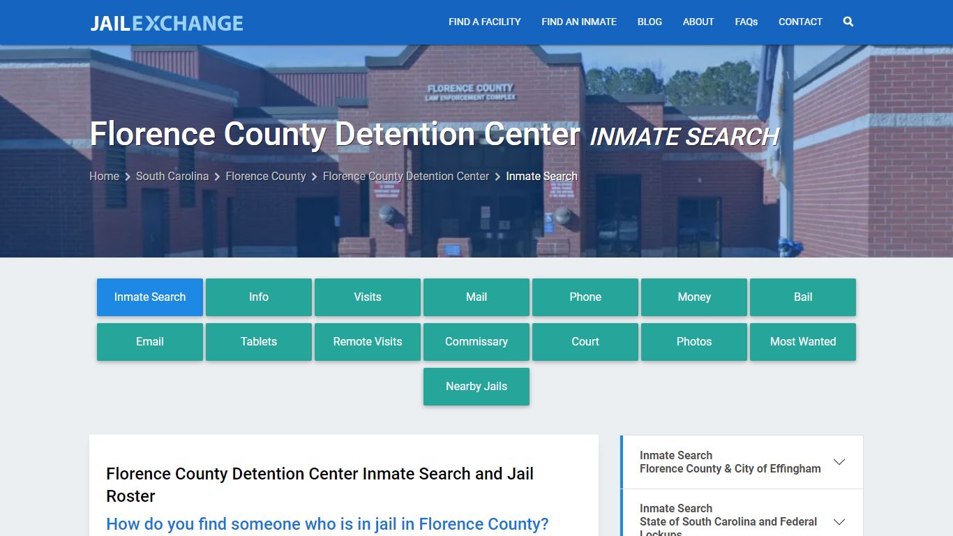 Florence County Detention Center Inmate Search - Jail Exchange